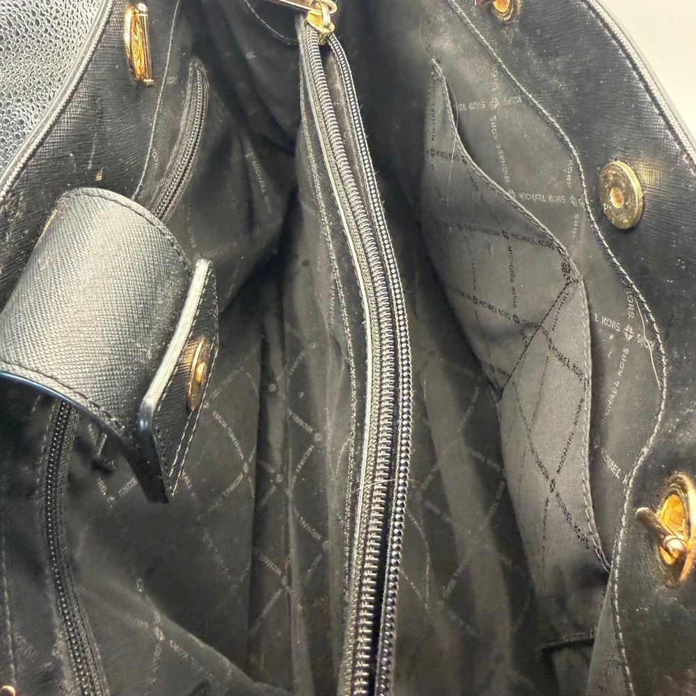 Michael Kors Jet Set Large East West Chain Tote Black Saffiano Leather Handbag